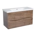 Modern Wall-Mounted Bathroom Vanity with Washbasin | Wave Teak Natural Collection | Non-Toxic Fire-Resistant MDF-40" Rosewood