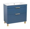 Modern Free Standing Bathroom Vanity with White Washbasin | Trevi White Matte Collection | Non-Toxic Fire-Resistant MDF-34" Blue Matte