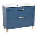 Modern Free Standing Bathroom Vanity with White Washbasin | Trevi Light Green Collection | Non-Toxic Fire-Resistant MDF-40" Blue Matte