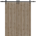 Modern Double Barn Door 36 x 80 inches | BASIC 3001 Antique Oak | 13FT Rail Track Set | Solid Panel Interior Doors Caramel Oak