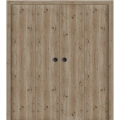 Sliding Closet Double Bi-fold Doors 72 x 80 inches | BASIC 3001 Walnut Franko | Sturdy Tracks Moldings Trims Hardware Set | Wood Solid Bedroom Wardrobe Doors Caramel Oak