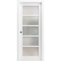 Sliding French Pocket Door with Frosted Glass | Quadro 4002 Ginger Ash | Kit Trims Rail Hardware | Solid Wood Interior Bedroom Sturdy Doors-32" x 84" White