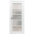 Solid French Door Frosted Glass | Quadro 4002 Black Matte | Single Regular Panel Frame Trims Handle | Bathroom Bedroom Sturdy Doors -36" x 84" White