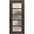 Solid French Door Frosted Glass | Quadro 4002 Black Matte | Single Regular Panel Frame Trims Handle | Bathroom Bedroom Sturdy Doors -36" x 84" Cognac Oak