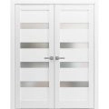 French Double Panel Lite Doors with Hardware | Quadro 4113 Matte Black with Frosted Glass | Panel Frame Trims | Bathroom Bedroom Interior Sturdy Door White