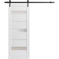 Sliding Barn Door with Hardware | Quadro 4055 White Silk with Frosted Glass | 6.6FT Rail Hangers Sturdy Set | Lite Wooden Solid Panel Interior Doors White
