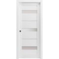 Panel Lite Pocket Door | Quadro 4055 White Silk with Frosted Glass | Kit Trims Rail Hardware | Solid Wood Interior Pantry Kitchen Bedroom Sliding Closet Sturdy Doors White