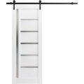 Sturdy Barn Door | Quadro 4088 Cognac Oak with Frosted Glass | 6.6FT Rail Hangers Heavy Hardware Set | Solid Panel Interior Doors White