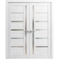 Solid French Double Doors | Quadro 4088 Cognac Oak with Frosted Glass | Wood Solid Panel Frame Trims | Closet Bedroom Sturdy Doors  Nordic White