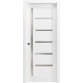 Sliding French Pocket Door with Frosted Glass | Quadro 4088 Nordic White | Kit Trims Rail Hardware | Solid Wood Interior Bedroom Sturdy Doors-18" x 84" White