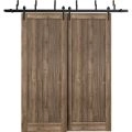 Barn Bypass Doors 6.6ft Hardware | Quadro 4111 Matte Black | Sturdy Heavy Duty Rails Kit Steel Set | Double Sliding Lite Panel Door Walnut