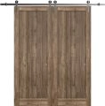 Sliding Double Barn Doors Hardware | Quadro 4111 Walnut | Silver 13FT Rail Sturdy Set | Kitchen Lite Wooden Solid Panel Interior Bedroom Bathroom Door Walnut