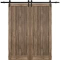 Sliding Double Barn Doors Hardware | Quadro 4111 Matte Black | 13FT Rail Sturdy Set | Kitchen Lite Wooden Solid Panel Interior Bedroom Bathroom Door Walnut