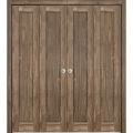 Sliding Closet Double Bi-fold Doors | Quadro 4111 Matte Black with Glass | Sturdy Tracks Moldings Trims Hardware Set | Wood Solid Bedroom Wardrobe Doors  Walnut
