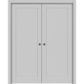 French Double Pocket Doors | Quadro 4111 Matte Black | Kit Trims Rail Hardware | Solid Wood Interior Pantry Kitchen Bedroom Sliding Closet Sturdy Door Matte Grey