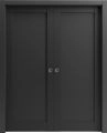 French Double Pocket Doors | Quadro 4111 Matte Black | Kit Trims Rail Hardware | Solid Wood Interior Pantry Kitchen Bedroom Sliding Closet Sturdy Door Black Matte