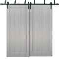 Barn Bypass Doors 6.6ft Hardware | Quadro 4111 Matte Black | Sturdy Heavy Duty Rails Kit Steel Set | Double Sliding Lite Panel Door Ginger Ash