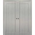 French Double Pocket Doors | Quadro 4111 Matte Black | Kit Trims Rail Hardware | Solid Wood Interior Pantry Kitchen Bedroom Sliding Closet Sturdy Door Ginger Ash