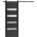 Sturdy Barn Door | Quadro 4113 Ginger Ash with Frosted Glass | 6.6FT Rail Hangers Heavy Hardware Set | Solid Panel Interior Doors Black Matte