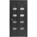 Sliding Closet Bi-fold Doors | Quadro 4113 Ginger Ash with Frosted Glass | Sturdy Tracks Moldings Trims Hardware Set | Wood Solid Bedroom Wardrobe Doors  Black Matte