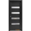 Sliding French Pocket Door 28 x 80 inches with | Quadro 4113 Ginger Ash with Frosted Glass | Kit Trims Rail Hardware | Solid Wood Interior Bedroom Sturdy Doors Black Matte