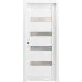 Sliding French Pocket Door 28 x 80 inches with | Quadro 4113 Ginger Ash with Frosted Glass | Kit Trims Rail Hardware | Solid Wood Interior Bedroom Sturdy Doors White