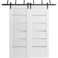 Barn Bypass Doors with 6.6ft Hardware | Quadro 4117 White Silk with Frosted Glass | Sturdy Heavy Duty Rails Kit Steel Set | Double Sliding Lite Panel Door White