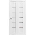 Sliding Closet Bi-fold Doors | Quadro 4117 White Silk with Frosted Glass | Sturdy Tracks Moldings Trims Hardware Set | Wood Solid Bedroom Wardrobe Doors  White