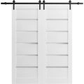 Sliding Double Barn Doors with Hardware | Quadro 4117 White Silk with Frosted Glass | 13FT Rail Sturdy Set | Kitchen Lite Wooden Solid Panel Interior Bedroom Bathroom Door White