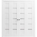 Sliding Closet Double Bi-fold Doors | Quadro 4117 White Silk with Frosted Glass | Sturdy Tracks Moldings Trims Hardware Set | Wood Solid Bedroom Wardrobe Doors  White