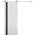 Sturdy Barn Door | Planum 0040 White Silk with Black Glass | Silver 6.6FT Rail Hangers Heavy Hardware Set | Solid Panel Interior Doors White