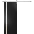 Sturdy Barn Door | Planum 0040 White Silk with Black Glass | Silver 6.6FT Rail Hangers Heavy Hardware Set | Solid Panel Interior Doors Black Matte