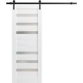 Sturdy Barn Door | Quadro 4266 White Silk with Frosted Glass | 6.6FT Rail Hangers Heavy Hardware Set | Solid Panel Interior Doors White