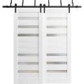 Sliding Closet Barn Bypass Doors | Quadro 4266 White Silk with Frosted Glass | Sturdy 6.6ft Rails Hardware Set | Wood Solid Bedroom Wardrobe Doors  White