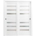 Sliding Closet Bypass Doors | Quadro 4266 White Silk with Frosted Glass | Sturdy Rails Moldings Trims Hardware Set | Wood Solid Bedroom Wardrobe Doors  White