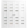 Sliding Closet Double Bi-fold Doors | Quadro 4266 White Silk with Frosted Glass | Sturdy Tracks Moldings Trims Hardware Set | Wood Solid Bedroom Wardrobe Doors  White