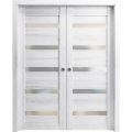 Sliding French Double Pocket Doors | Quadro 4445 Cognac Oak with Frosted Glass | Kit Trims Rail Hardware | Solid Wood Interior Bedroom Sturdy Doors Nordic White