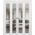 Sliding Closet Double Bi-fold Doors | Lucia 2166 White Silk with Clear Glass | Sturdy Tracks Moldings Trims Hardware Set | Wood Solid Bedroom Wardrobe Doors  White