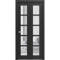 Sliding Closet Bi-fold Doors | Quadro 4522 Matte Black with Clear Glass | Sturdy Tracks Moldings Trims Hardware Set | Wood Solid Bedroom Wardrobe Doors  Black Matte