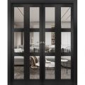 Sliding Closet Double Bi-fold Doors | Lucia 2555 Matte Black with Clear Glass | Sturdy Tracks Moldings Trims Hardware Set | Wood Solid Bedroom Wardrobe Doors  Black Matte