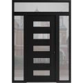 Front Exterior Prehung Aluminum Door / Iron 0255 Black / Entry Steel Metal Classic Painted 60 x 92 (12+36+12" x 80+12")-Left-hand Inswing Black