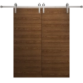 Modern Double Barn Door 36 x 80 inches | Ego 5000 Marble Oak | 13FT Silver Rail Track Set | Solid Panel Interior Doors EGO Cognac Oak