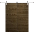 Modern Double Barn Door 36 x 80 inches | Ego 5000 Marble Oak | 13FT Silver Rail Track Set | Solid Panel Interior Doors EGO Marble Oak