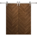 Modern Double Barn Door 36 x 84 inches | Ego 5005 Painted White Oak | 13FT Silver Rail Track Set | Solid Panel Interior Doors EGO Cognac Oak