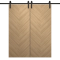 Modern Double Barn Door 36 x 80 inches | Ego 5005 Natural Oak | 13FT Rail Track Set | Solid Panel Interior Doors EGO Natural Oak