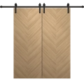 Modern Double Barn Door 48 x 96 inches | Ego 5005 Marble Oak | 13FT Rail Track Set | Solid Panel Interior Doors EGO Natural Oak