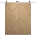Modern Double Barn Door 36 x 80 inches | Ego 5005 Painted White Oak | 13FT Silver Rail Track Set | Solid Panel Interior Doors EGO Natural Oak