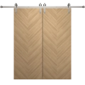 Modern Double Barn Door 36 x 84 inches | Ego 5005 Painted White Oak | 13FT Silver Rail Track Set | Solid Panel Interior Doors EGO Natural Oak