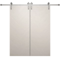 Modern Double Barn Door 36 x 84 inches | Ego 5005 Painted White Oak | 13FT Silver Rail Track Set | Solid Panel Interior Doors EGO Painted White Oak