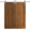 Modern Double Barn Door 36 x 80 inches | Ego 5006 Marble Oak | 13FT Silver Rail Track Set | Solid Panel Interior Doors EGO Cognac Oak